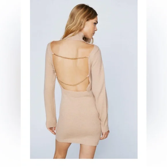 nasty gal backless dress Multi Blurred Printed Mesh Long Sleeve Backless Tunic Mini Dress